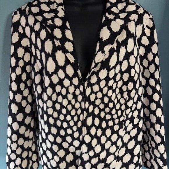 Chico's 3 XL Jacket V Neck Collared Black White Collared Smart Dot Ombre Modern - Picture 2 of 6